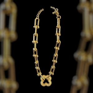 Eden by Adina Eden Gold Paperclip Chain Bracelet Pavé Clover NWOT 7–8.5"